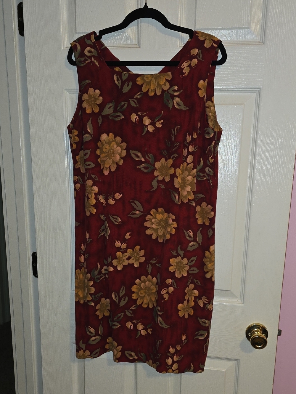 Izod Burgundy Midi Dress with Gold Floral Print‎
